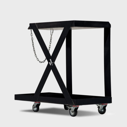 Wózek do spawarki laserowej chłodzonej powietrzem wykonany ze stali węglowej. Zapewnia mobilność i bezpieczne miejsce na podajnik drutu, od Wsparcie Laserowe.