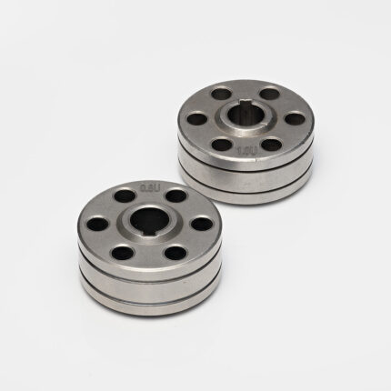 Komplet dwóch rolek do pojedynczego podawania drutu o średnicach 0.8 mm i 1.0 mm. Rolki do spawania aluminium. Wsparcie Laserowe