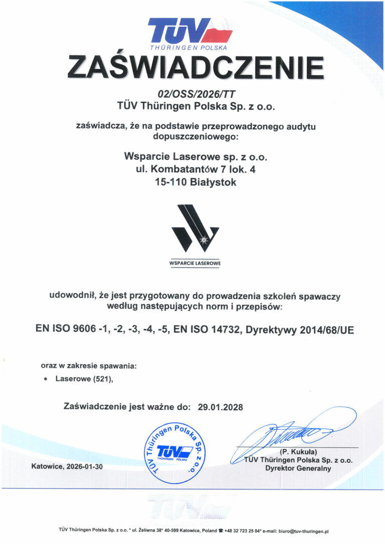 Akredytowany ośrodek szkoleniowy ze spawania laserowego. Spawanie laserem szkolenia. czyszczenie laserowe szkolenia. Wsparcie Laserowe, szkolenia ze spawania laserowego u klienta.
