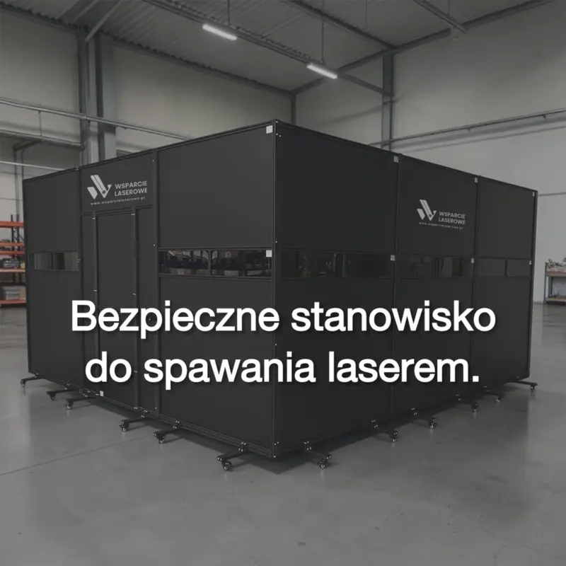 Bezpieczne i ergonomiczne stanowisko do ręcznego spawania laserowego fiber z wydzieloną strefą pracy i systemem wentylacji.